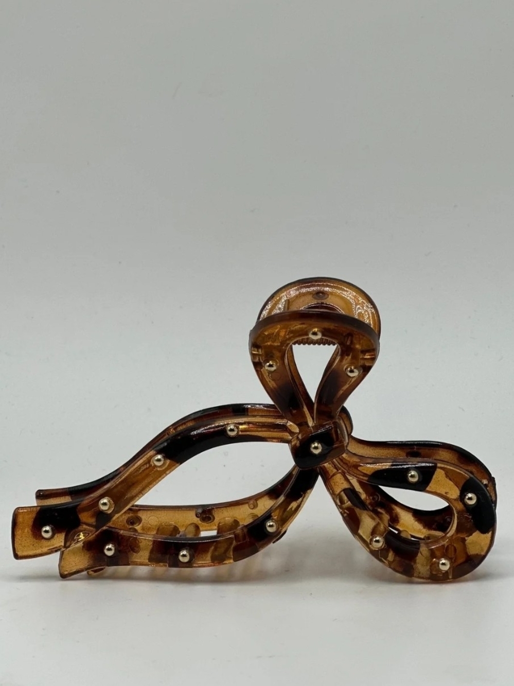 Tortoiseshell Bow Claw Clip Featuring Gold Metallic Studs BNIB